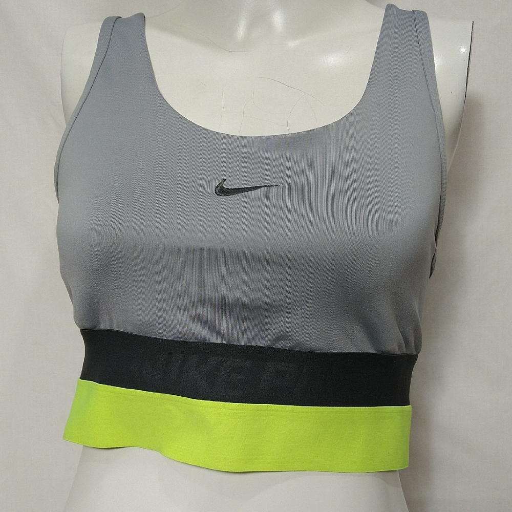 Nike Pro Women's Gray and Neon Yellow Size Medium Sports Bra